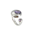 Les poulettes bijoux - bague argent atoll et goutte de zirconium lilas