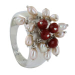 Les poulettes bijoux - bague argent bouquet de perles rose et corail - taille 58