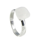 Les poulettes bijoux - bague argent carr� d'agate blanche facett� - taille 56