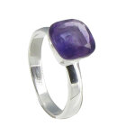 Les poulettes bijoux - bague argent carr� d'am�thyste facett� - taille 50