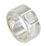 Les poulettes bijoux - bague argent carr� de nacre ivoire - taille 58