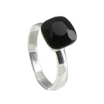 Les poulettes bijoux - bague argent carr� d'onyx noir facett� - taille 50
