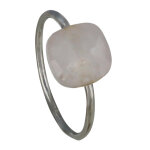 Les poulettes bijoux - bague argent carr� de quartz rose facett� - taille 50