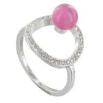 Les poulettes bijoux - bague argent cercle de strass et perle oeil de chat rose - ta