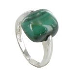 Les poulettes bijoux - bague argent demi lune malachite verte - taille 56