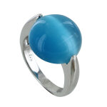Les poulettes bijoux - bague argent demi lune oeil de chat bleu - taille 54
