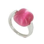 Les poulettes bijoux - bague argent demi lune oeil de chat rose - taille 58