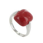 Les poulettes bijoux - bague argent demi lune zirconium corail - taille 50