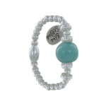 Les poulettes bijoux - bague argent elastique bille et perle de larimar - taille 62