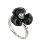 Les poulettes bijoux - bague argent fleur et onyx noir - taille 58