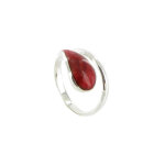 Les poulettes bijoux - bague argent et goutte couleur corail - taille 50