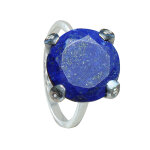 Les poulettes bijoux - bague argent joyau de lapis lazuli facett� et strass - taille