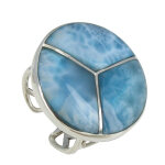 Les poulettes bijoux - bague argent larimar ronde trois triangles - taille 50