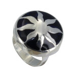 Les poulettes bijoux - bague argent noire et soleil argent - taille 50