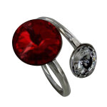 Les poulettes bijoux - bague argent orn� de cristal rouge et transparent - taille 52
