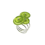 Les poulettes bijoux - bague argent et p�te de verre boutons vert