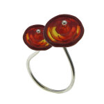 Les poulettes bijoux - bague argent et p�te de verre deux boutons - classics - rouge