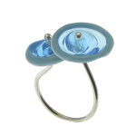 Les poulettes bijoux - bague argent et p�te de verre deux boutons - classics - turqu