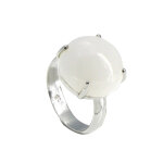 Les poulettes bijoux - bague argent pav� d'agate blanche sertie