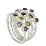 Les poulettes bijoux - bague argent et p�pites de pierres fines - taille 50