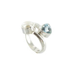 Les poulettes bijoux - bague argent perle de culture et topaze - taille 52