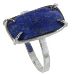 Les poulettes bijoux - bague argent rectangle de lapis lazuli facett� - taille 52