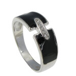 Les poulettes bijoux - bague argent et r�sine noire - taille 52