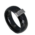 Les poulettes bijoux - bague argent rhodi� barrette de strass et c�ramique facett�e