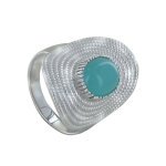 Les poulettes bijoux - bague argent rhodi� ovale torsad� et sa pierre couleur amazon