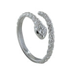 Les poulettes bijoux - bague argent rhodi� serpent strass noir - taille 58