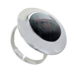 Les poulettes bijoux bague argent ronde nacre grise - taille 56