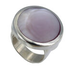 Les poulettes bijoux - bague argent ronde et nacre rose - taille 52