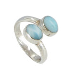 Les poulettes bijoux - bague argent toi et moi larimar - taille 54