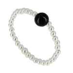 Les poulettes bijoux - bague bille argent et perle d'onyx noire - taille 56