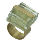 Les poulettes bijoux - bague cube en laiton et feuillet� en verre - classics - blanc