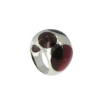 Les poulettes bijoux - bague dalmatienne rouge et argent - taille 58