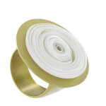 Les poulettes bijoux - bague disque en laiton p�te de verre blanche