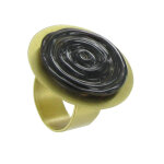 Les poulettes bijoux - bague disque en laiton p�te de verre noire