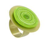 Les poulettes bijoux - bague disque en laiton p�te de verre verte