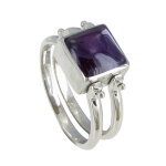 Les poulettes bijoux bague double anneaux argent r�versible carr� de larimar et am�t