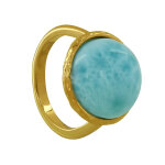 Les poulettes bijoux - bague plaqu� or grosse demi perle de larimar - taille 58