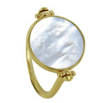 Les poulettes bijoux - bague plaqu� or mobile rond de nacre - taille 52