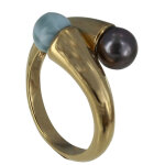 Les poulettes bijoux - bague plaqu� or perles de tahiti et de larimar - taille 50