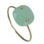Les poulettes bijoux - bague plaqu� or picot et verre facett� vert d'eau - taille 52