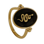 Les poulettes bijoux - bague plaqu� or r�versible ovale plaqu� or et �maill� noir -