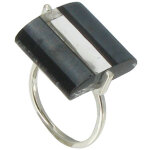 Les poulettes bijoux - bague rayures verre rectangle noire et transparente.