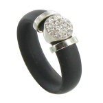 Les poulettes bijoux - bague silicone noir rond argent et strass - taille 52