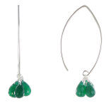 Les poulettes bijoux - boucles d'oreilles argent 3 gouttes facett�es d'onyx vert