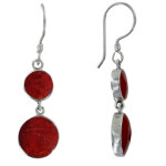Les poulettes bijoux - boucles d'oreilles argent 925 et deux pastilles couleur corail