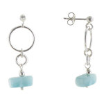 Les poulettes bijoux - boucles d'oreilles argent anneau et pav� de larimar